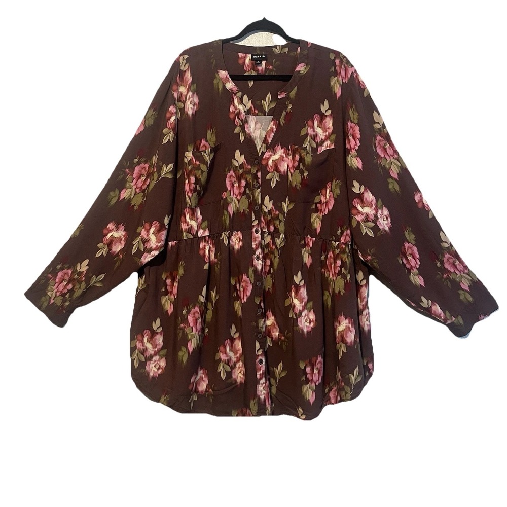 Torrid Woman's Floral‎ Long Sleeve Tunic Blouse Plus Size 4/4X